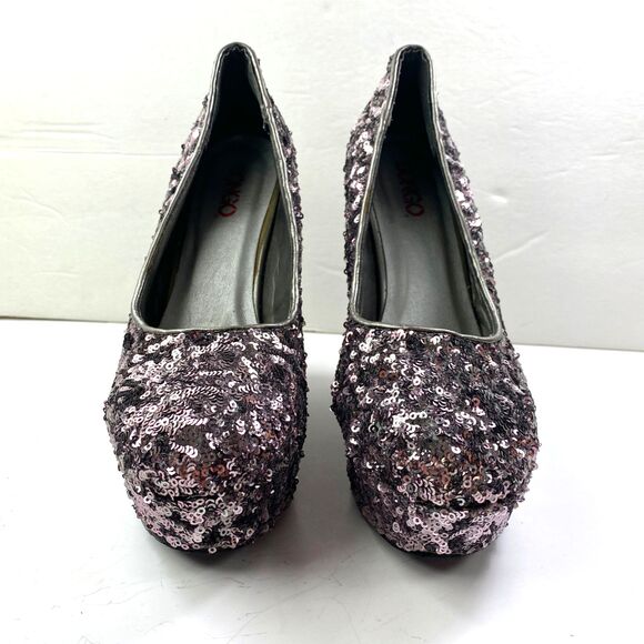 Bongo Silver Champagne Sequin Platform Heels 7.5 Disco Clubbing Formal Party - Picture 6 of 14